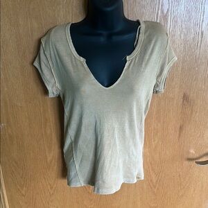 free people Casual Tan V-Neck Women's Top